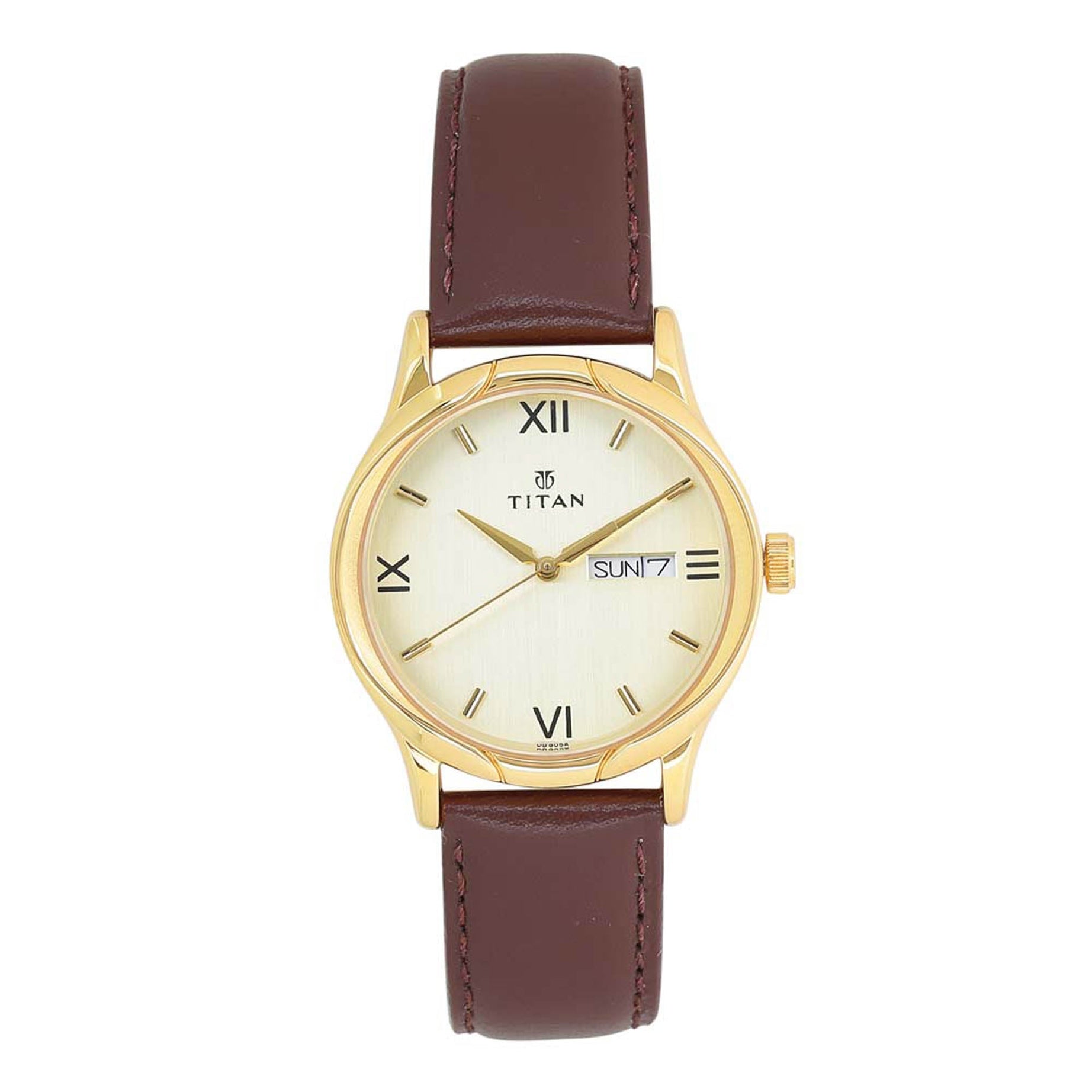 Titan Champagne Dial Leather Strap Watch